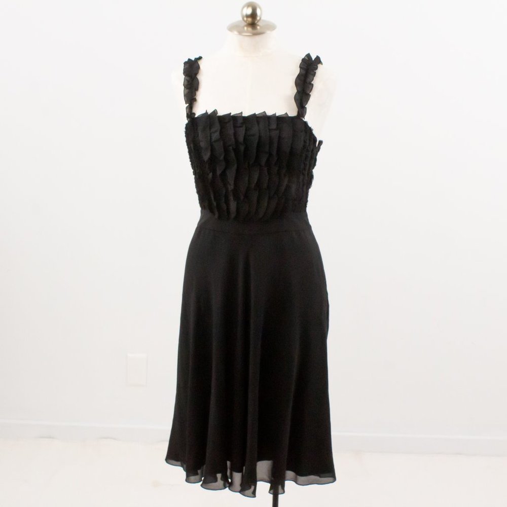 Moschino 8 Silk Ruffle Midi Babydoll Dress LBD - Picture 2 of 14